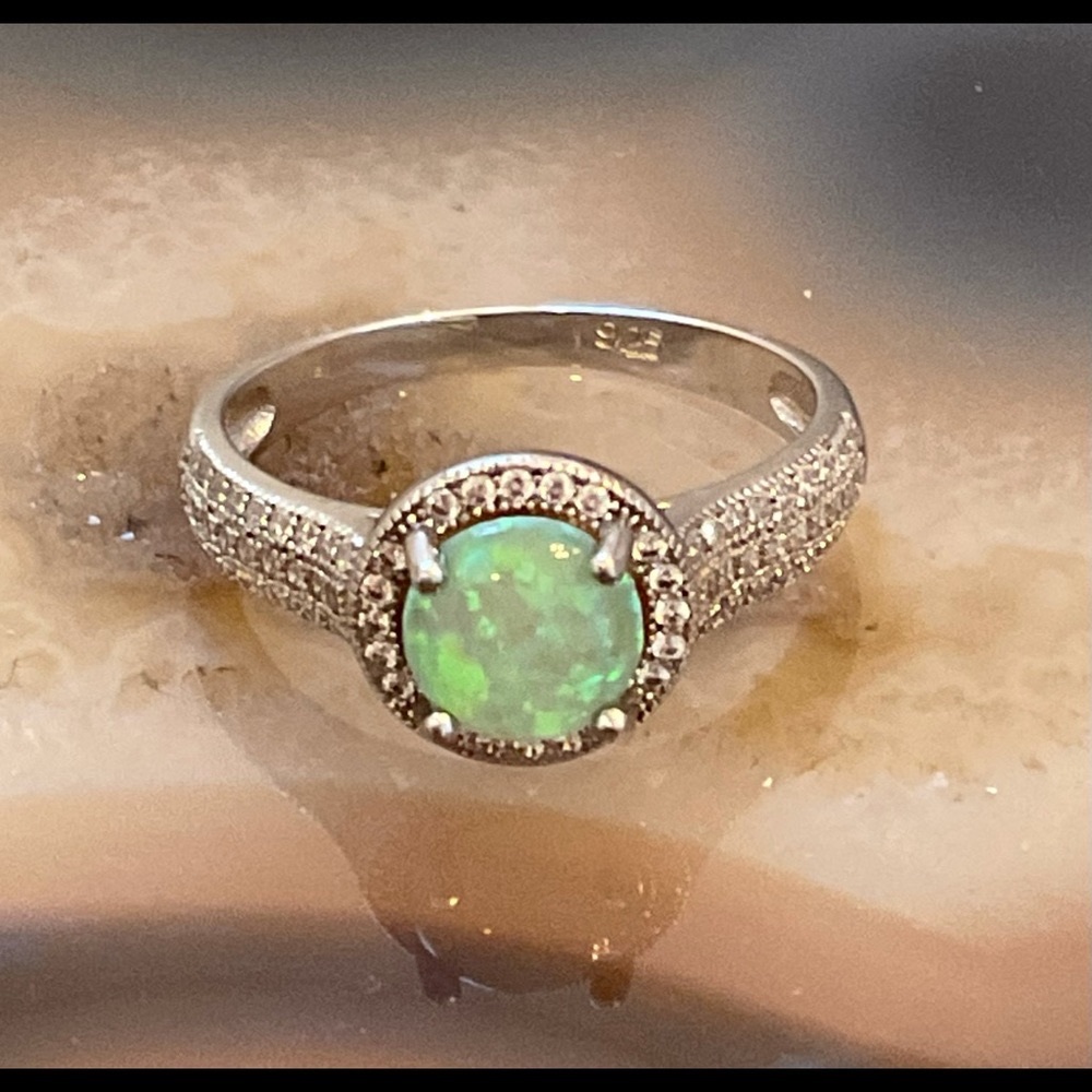 Sterling silver fire opal ring October Birthstone